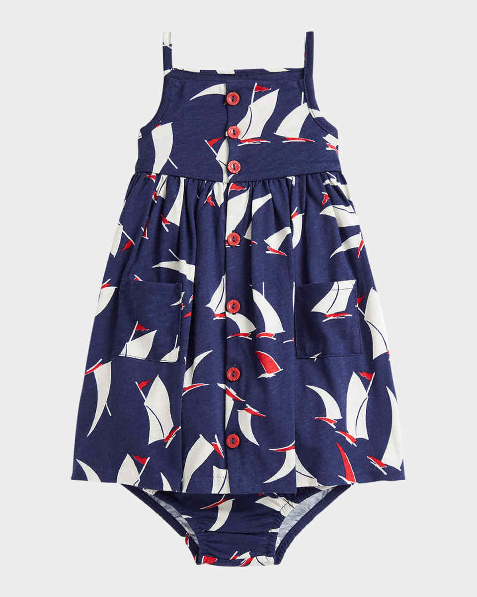 Girl's Sailboat Printed Dress W/ Bloomers, Size 3M-24